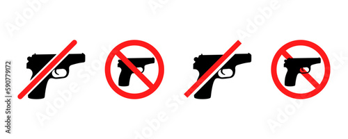 Set of no gun vector icons. Red  prohibition signs with firearm or weapon. Ban handgun. Vector 10 Eps. photo