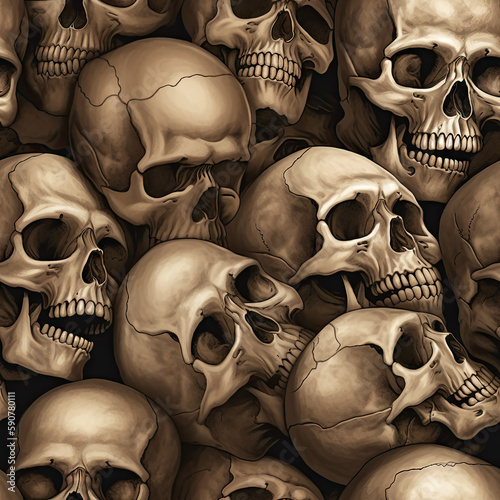 Skulls and bones endless background texture. Tileable cardboard or cardstock pattern, Generative AI