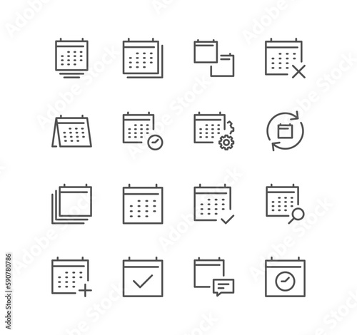 Set of calendar related icons, appointment, date settings, working schedule and linear variety vectors.
