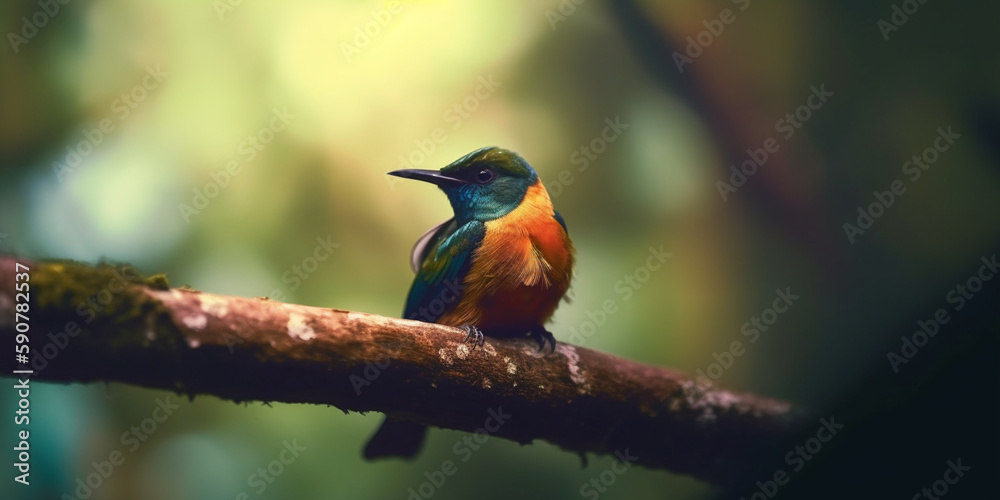 Colorful bird perched on a branch in the rainforest Colorful bird perched on a branch in the rainforest