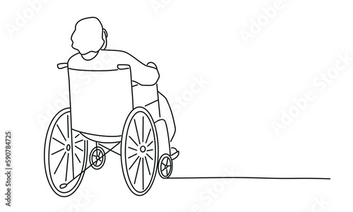 Elderly woman in a wheelchair.