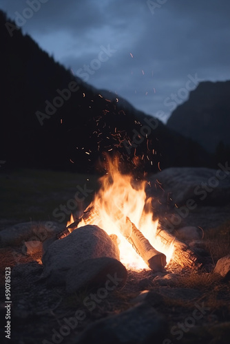 Cozy campfire in the heart of the mountain wilderness