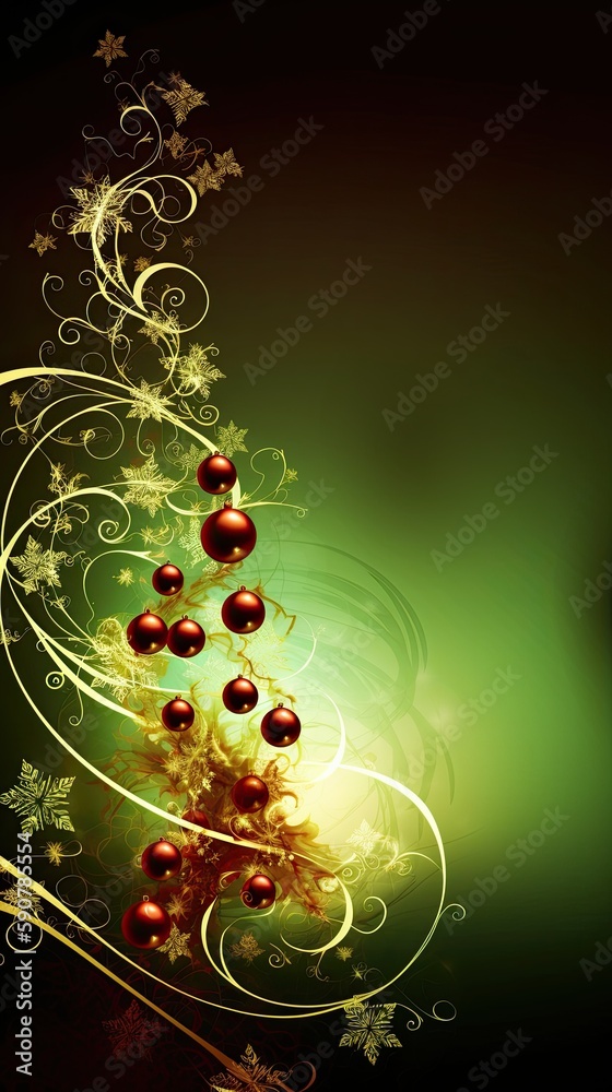 Christmas tree decoration indoor wallpaper. Colourful ornaments and lights. Generative AI