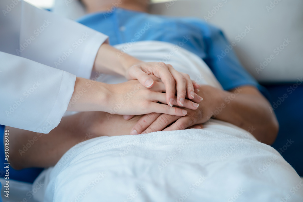 Healthcare concept of professional psychologist consulting doctor and comforting patient in psychotherapy session or health diagnosis consultation. Healthcare concept of professional psychologist consulting doctor and comforting patient in psychotherapy session or health diagnosis consultation.
