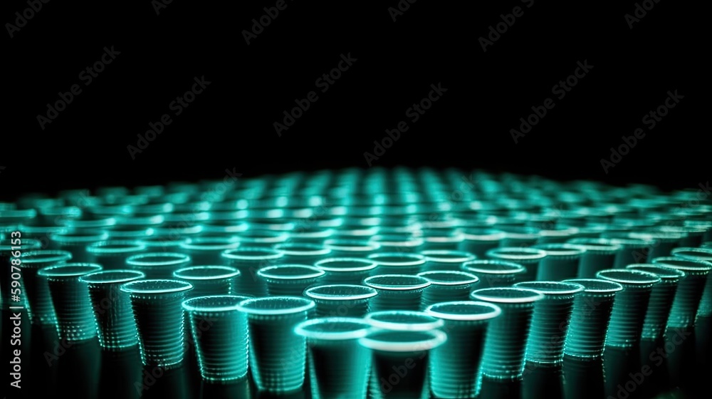 Fototapeta premium Rows of clear cups filled with water create a mesmerizing pattern. generative AI