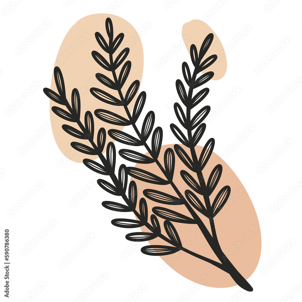 Line art leaf on organic Shape Line art leaf on organic Shape