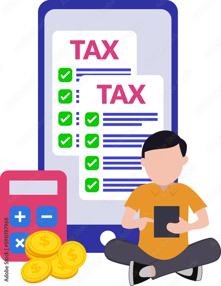 illustration of a man paying taxes online using a smartphone. online tax payment icon