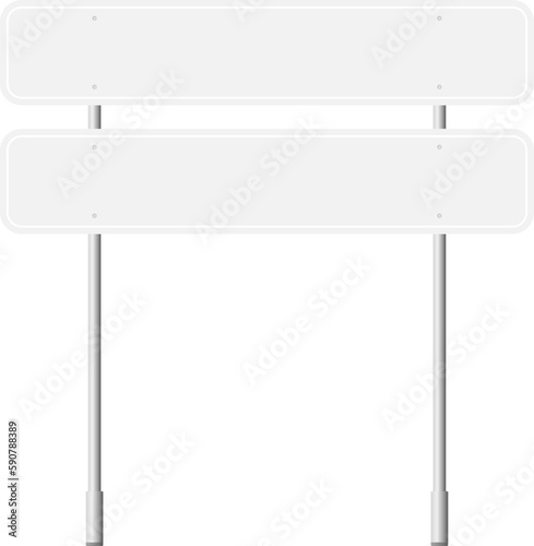 Various road, traffic signs. Highway signboard on a chrome metal pole. Blank white board with place for text. Information sign mockup. Vector illustration.