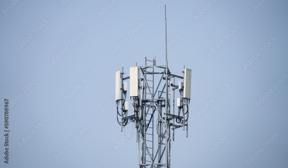 Telecommunication tower. Antenna on gray sky. Radio and satellite pole. Communication technology. Telecommunication industry. Mobile or telecom 5g network. Network connection business background. Telecommunication tower. Antenna on gray sky. Radio and satellite pole. Communication technology. Telecommunication industry. Mobile or telecom 5g network. Network connection business background.