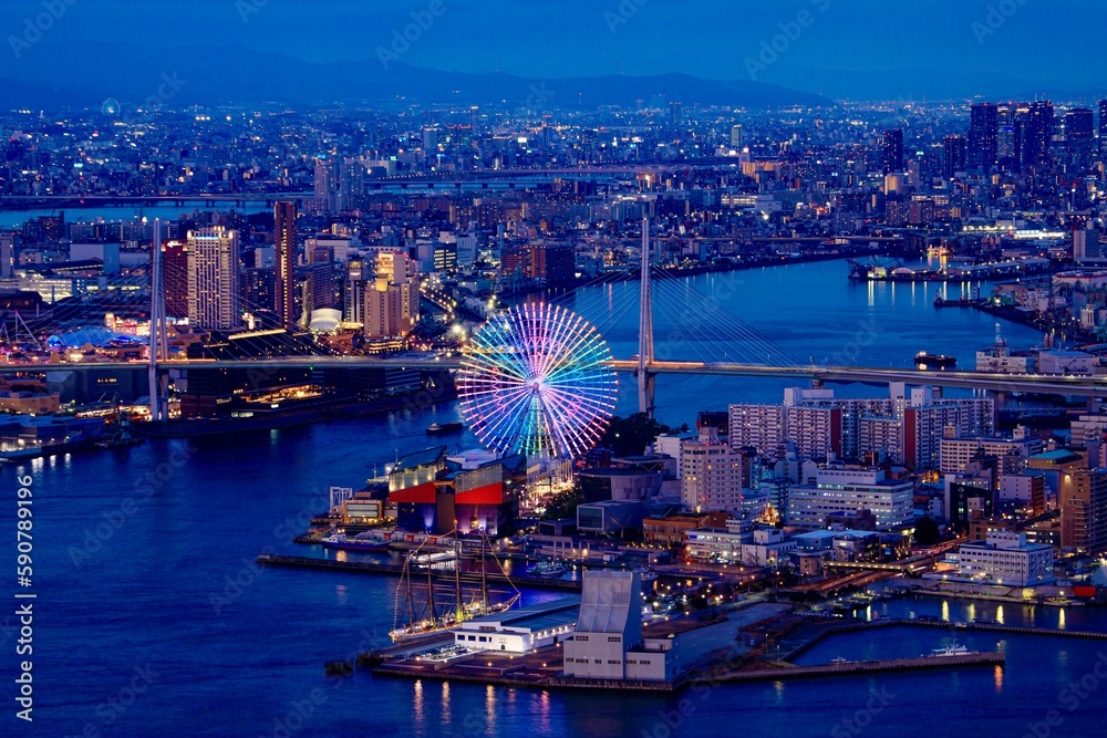 Fototapeta premium 大阪府、さきしまコスモタワーからの夜景（天保山方面）