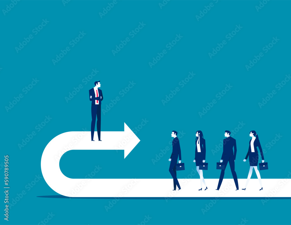 Leader have embarked on a wrong path. Business vector illustration Leader have embarked on a wrong path. Business vector illustration