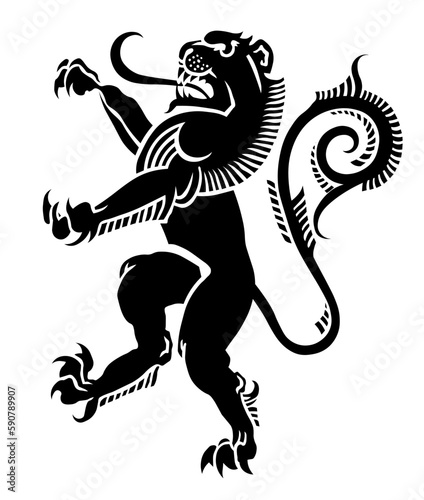 black and cartoon illustration of a lion isolated