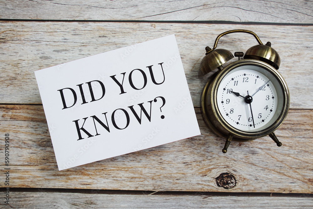 Did You Know? text message with alarm clock on wooden background Did You Know? text message with alarm clock on wooden background