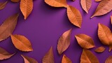 紫色背景にオレンジ色のメタリックな葉のパターンGenerativeAI