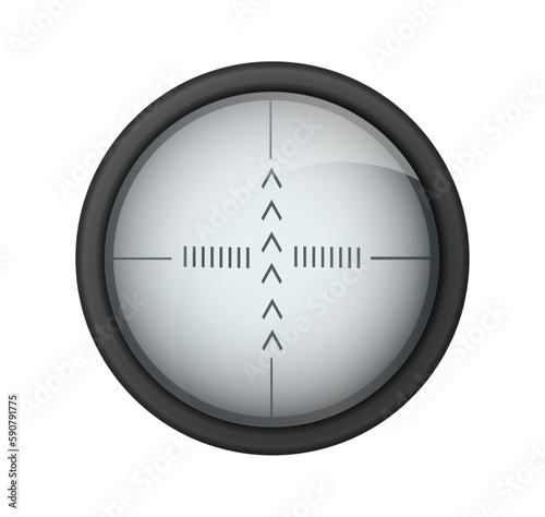Realistic sniper sight. Sniper scope with measurement marks template. Sniper scope crosshairs view. Realistic vector optical sight.