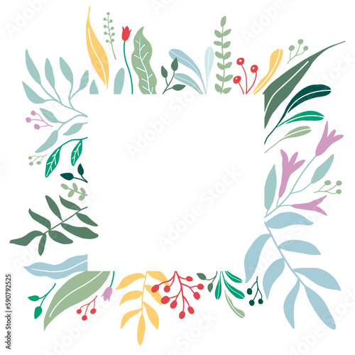 Wallpaper Mural Floral frame. Botanical wreath. Flower, leaf, plants symbol illustration. Symmetric vector graphic design.  Torontodigital.ca
