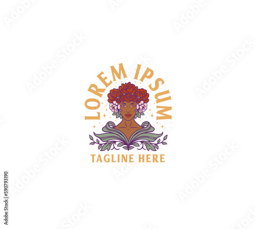 Beauty african american girl with floral hair logo