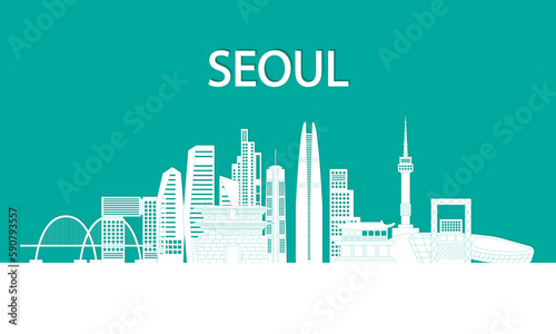 Seoul City Skyline Tower Vector