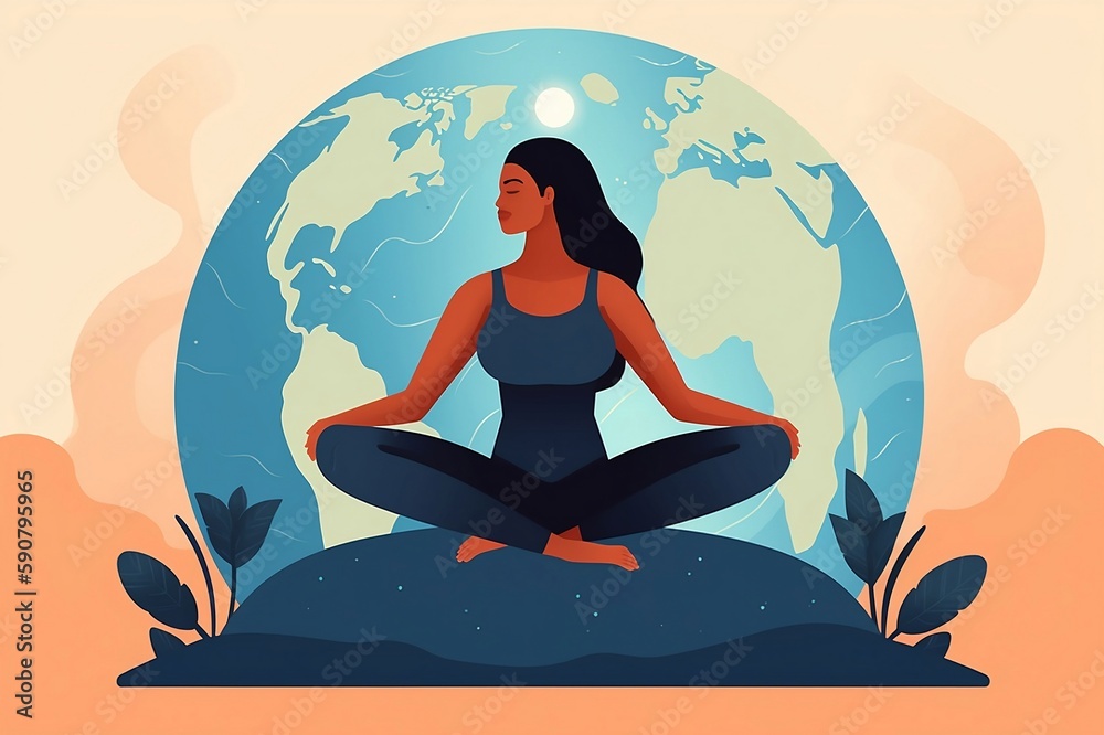 Woman meditating on the future of the earth, Generative AI 