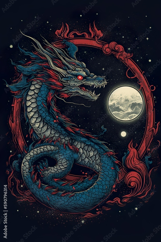 Chinese Dragon Blue red T-Shirt design 2 Chinese Dragon Blue red T-Shirt design 2
