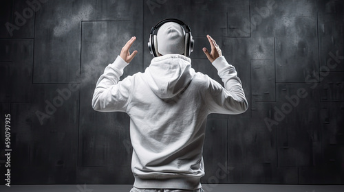 Unrecognizable person dancing with headphones. Generative AI