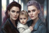 gay family with child. Generative AI