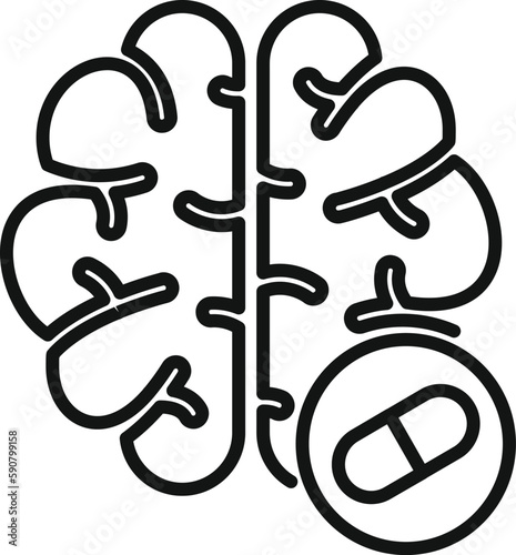Brain antidepressant icon outline vector. Drug treatment. Person health