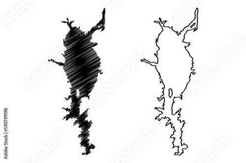 Lake Kainji reservoir (Africa, Federal Republic of Nigeria) map vector illustration, scribble sketch Kainji Dam map