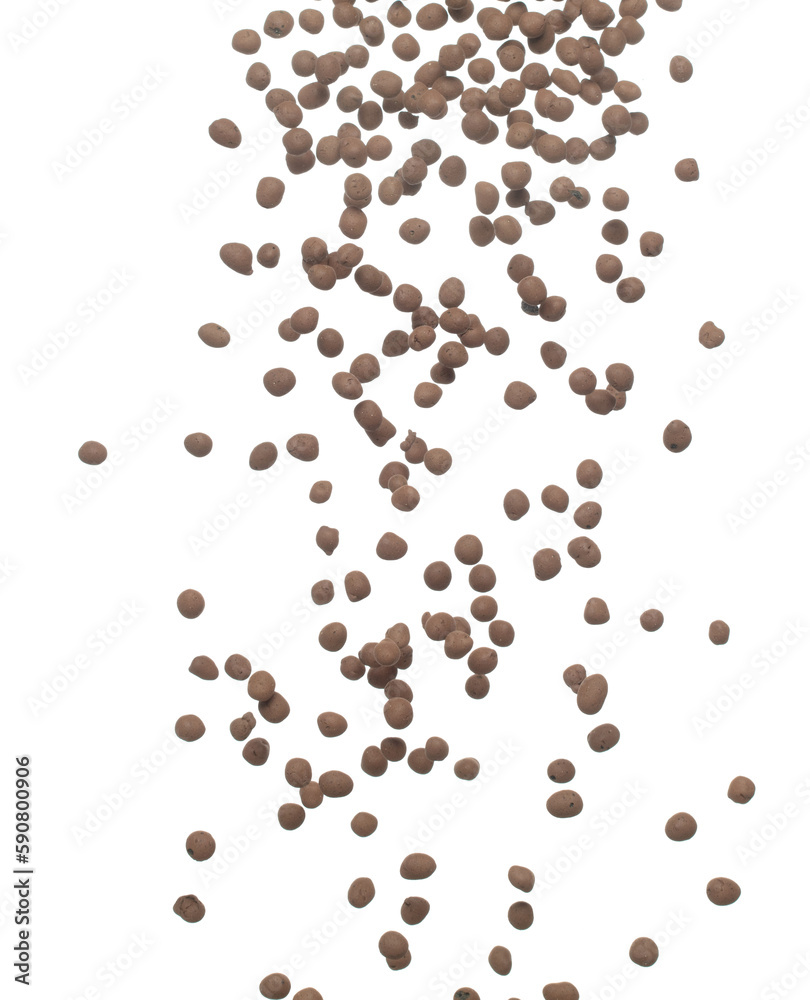Clay Drainage big size ball pour fall down, explosion in air. Clay Drainage ball splash in shape form line explosion. White background isolated high speed shutter freeze motion Clay Drainage big size ball pour fall down, explosion in air. Clay Drainage ball splash in shape form line explosion. White background isolated high speed shutter freeze motion