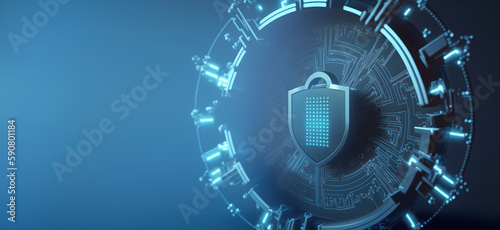 Cyber protection and information security banner. Lock protect for cryptocurrency technology services. Generation AI