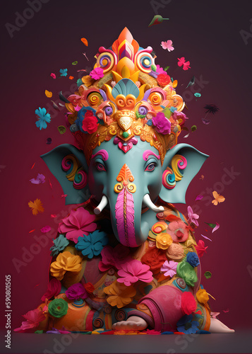 Ganesha god of art, paper art style colorful, Generative AI