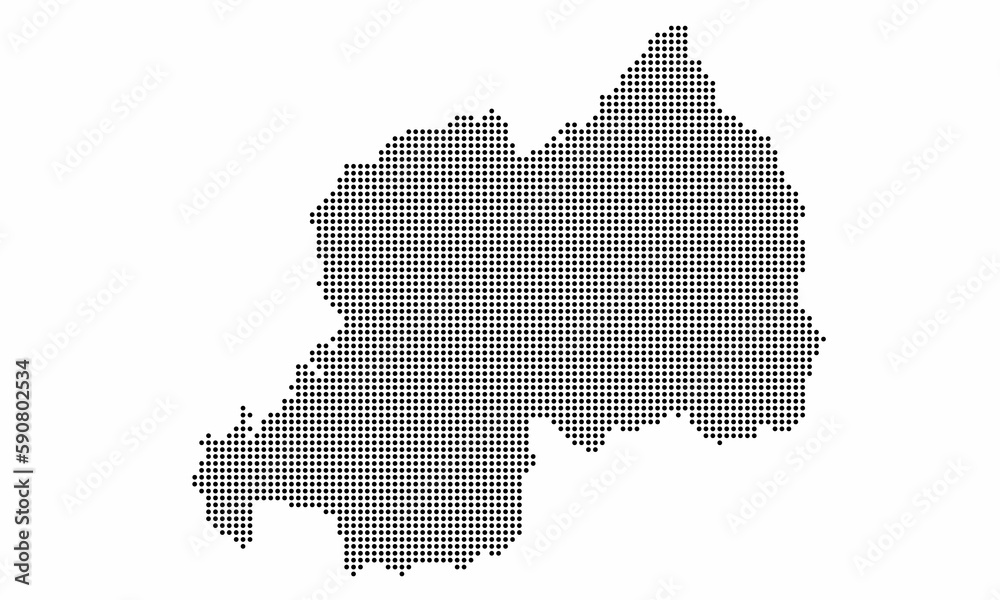 Rwanda dotted map with grunge texture in dot style. Abstract vector illustration of a country map with halftone effect for infographic. Rwanda dotted map with grunge texture in dot style. Abstract vector illustration of a country map with halftone effect for infographic.