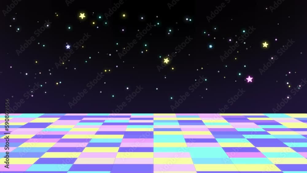 Looped cartoon disco floor in outer space animation.
