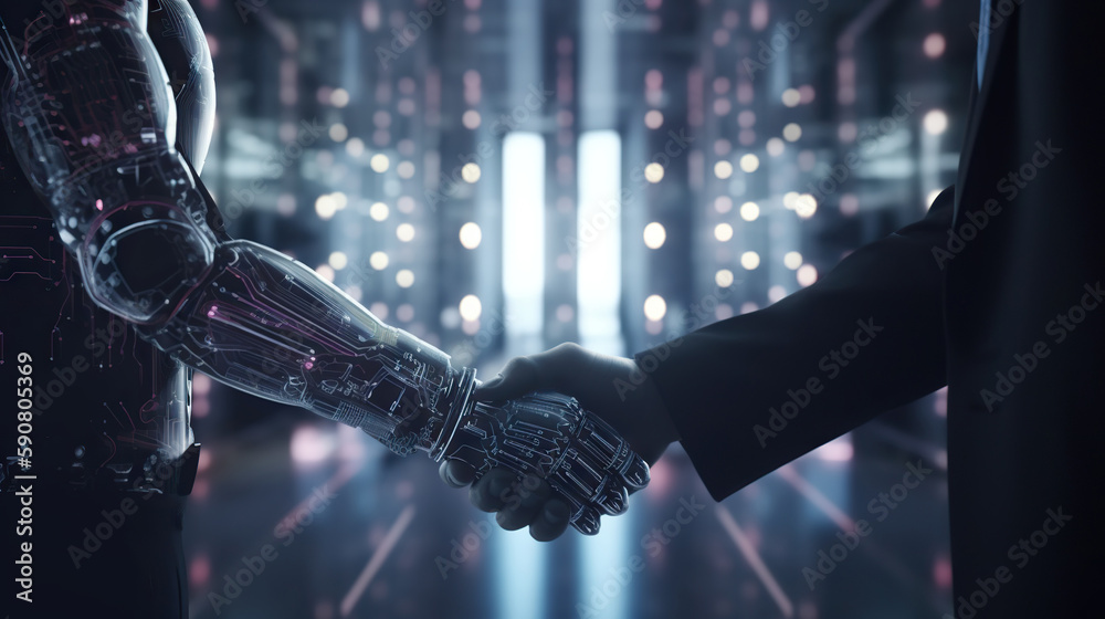Shaking hands with the future: human and AI collaboration. Man and ...