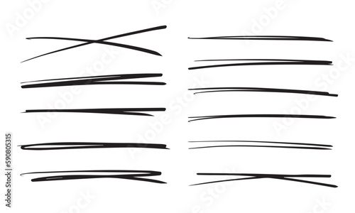 Set of hand drawn scribbles, underline with marker, pen, pencil. Black abstract elements for design. Vector illustration isolated on white background.