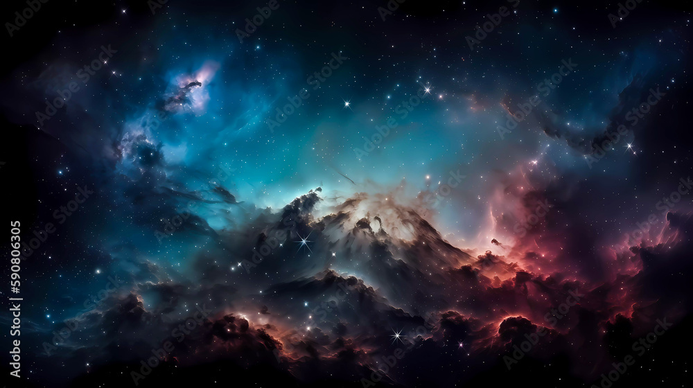 Fototapeta premium Space scene with planets, stars and nebula. Abstract space background with nebula and stars. Generative AI technology.