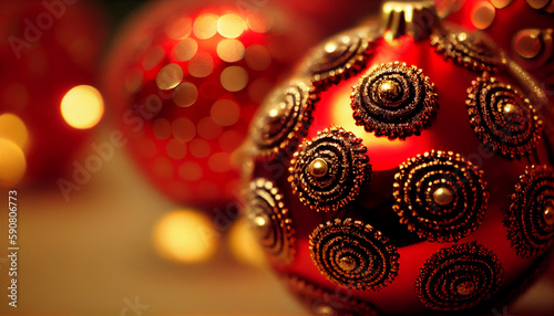 Shiny gold ornaments illuminate Christmas tree elegance generated by AI