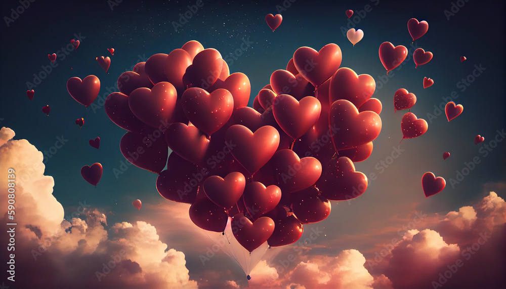 Love heart shaped romance takes flight on wings generated by AI