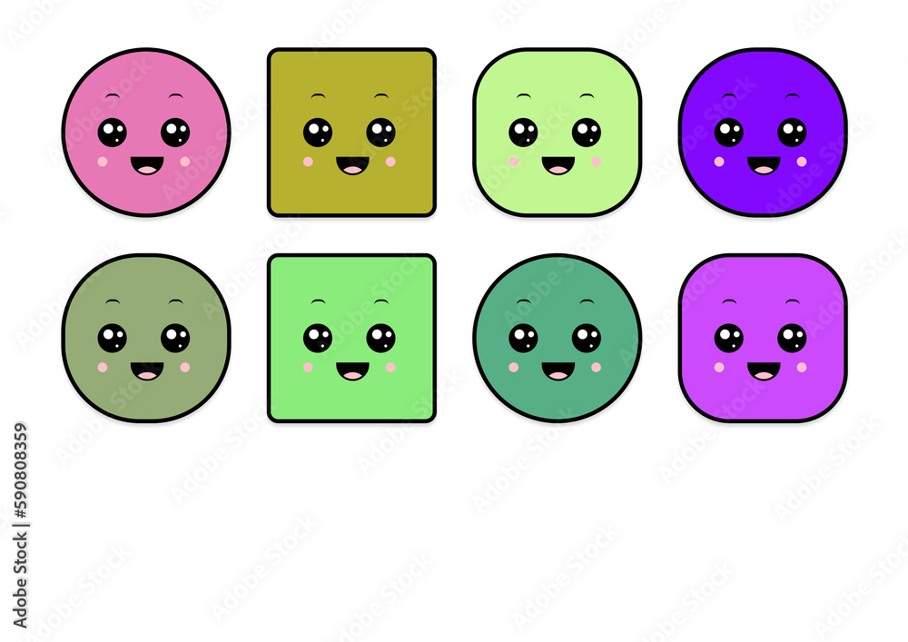 Fototapeta premium kawaii smiling 2d shape illustration anime