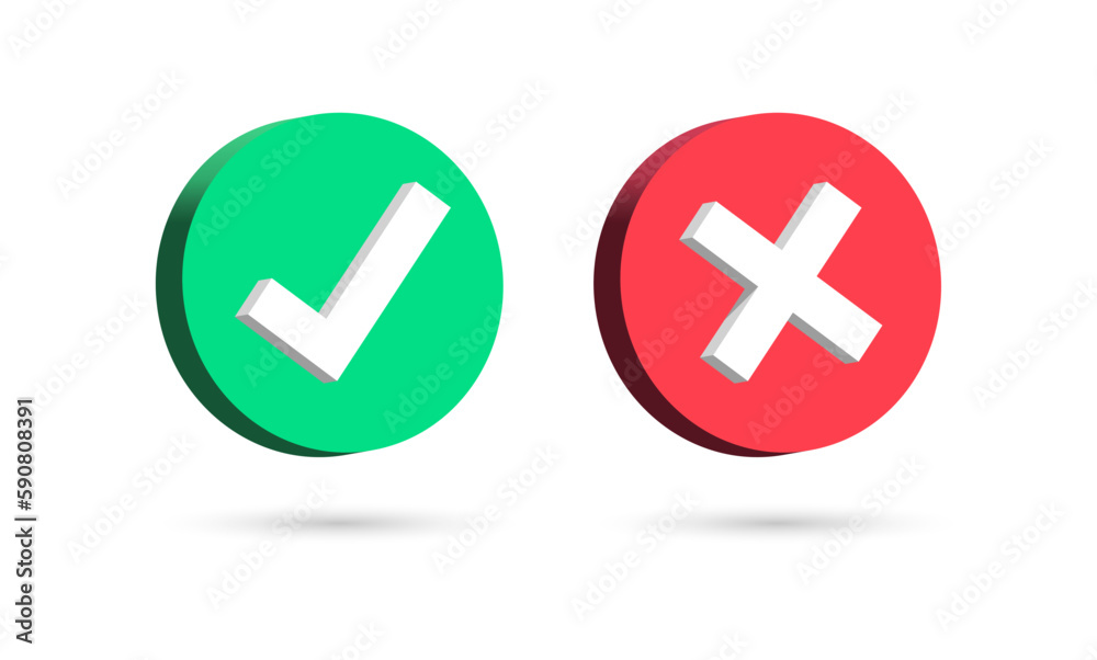 3d check mark icon set. check box icon with right and wrong 3d button and yes or no checkmark icons in green tick box and red cross. vector illustration 3d check mark icon set. check box icon with right and wrong 3d button and yes or no checkmark icons in green tick box and red cross. vector illustration