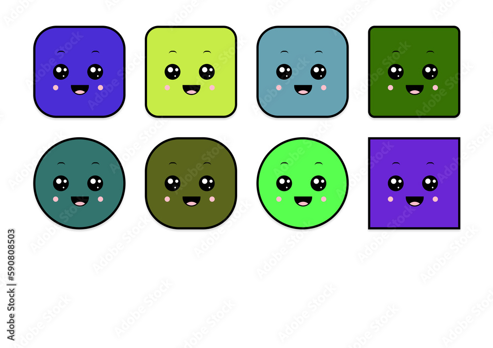 Fototapeta premium kawaii smiling 2d shape illustration anime