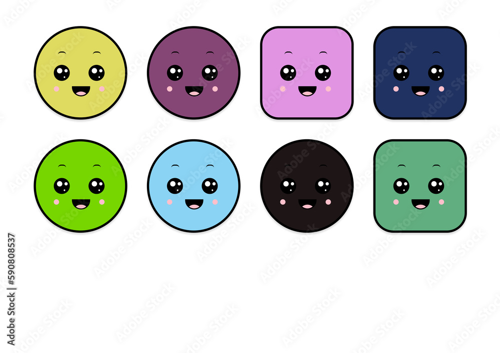 Fototapeta premium kawaii smiling 2d shape illustration anime