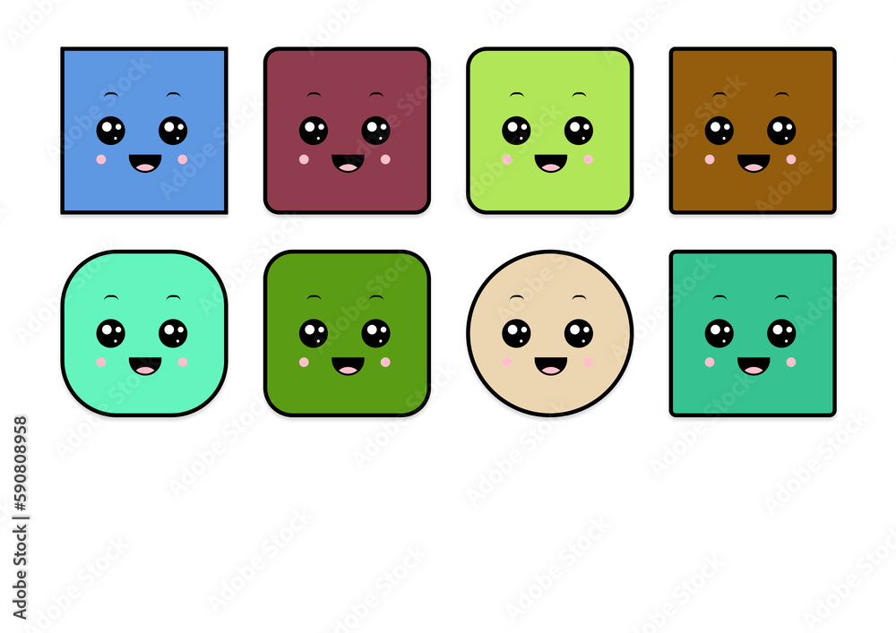 Fototapeta premium kawaii smiling 2d shape illustration anime