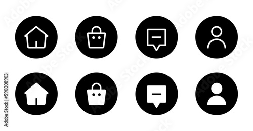 Home, shop, inbox, and profile icon vector. Social media Tiktok menu ui