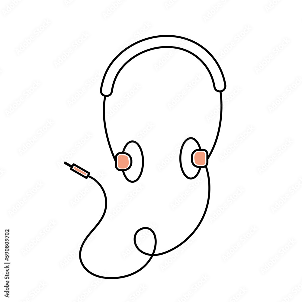 Hand drawn vector illustration of retro headphones 90s.