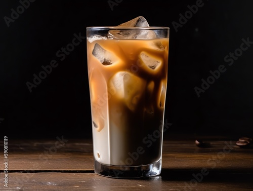 Wallpaper Mural Iced coffee in a glass with ice cubes on a wooden table. Torontodigital.ca