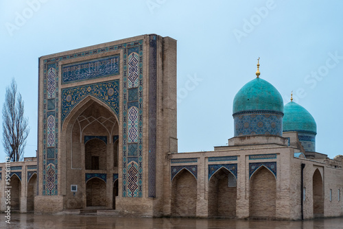 Beautiful Uzbekistan Tashkent classic mosaic photo, view of Barak Khan Madrasah
