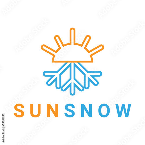 Hot and cold symbol. Sun and snowflake all season concept logo. Vector