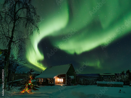 halloween night scene (Aurora Borealis in Fairbanks, Alaska) photo
