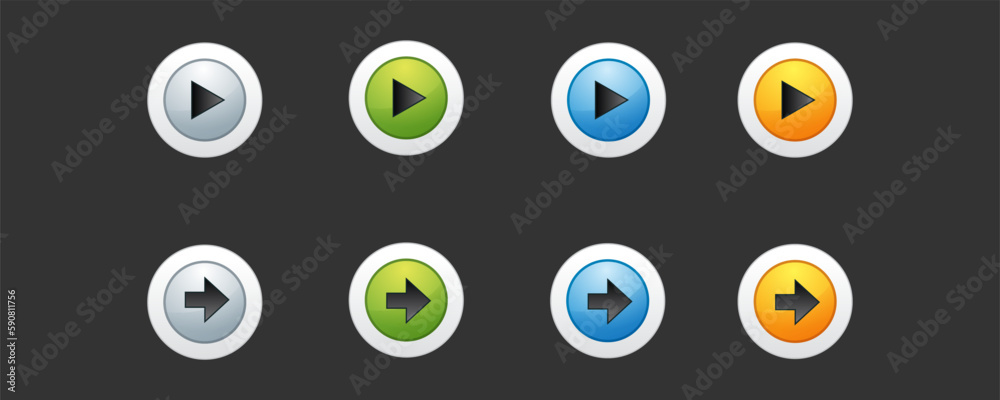 Game design interface with glossy buttons and panels, arrows Game design interface with glossy buttons and panels, arrows